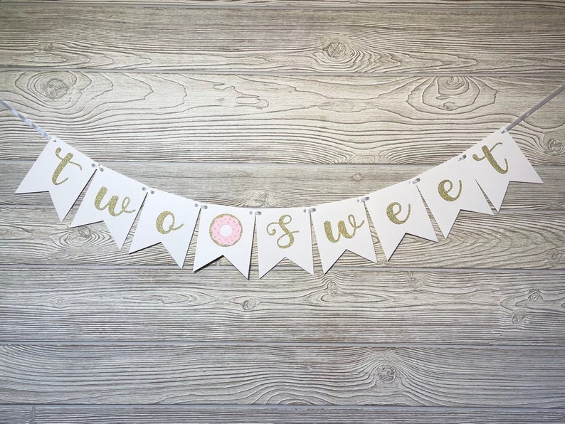 Two Sweet Birthday Banner, Two Sweet Donut, Girl 2nd Birthday Party, Donut Theme Birthday Decorations, Donut Grow Up Party, Donut Party image 1