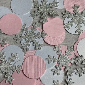 50 Pink Snowflake Confetti, Winter Onederland Party, Baby Its Cold Outside Baby Shower, Winter 1st Birthday, Onederland Birthday Decoration image 3