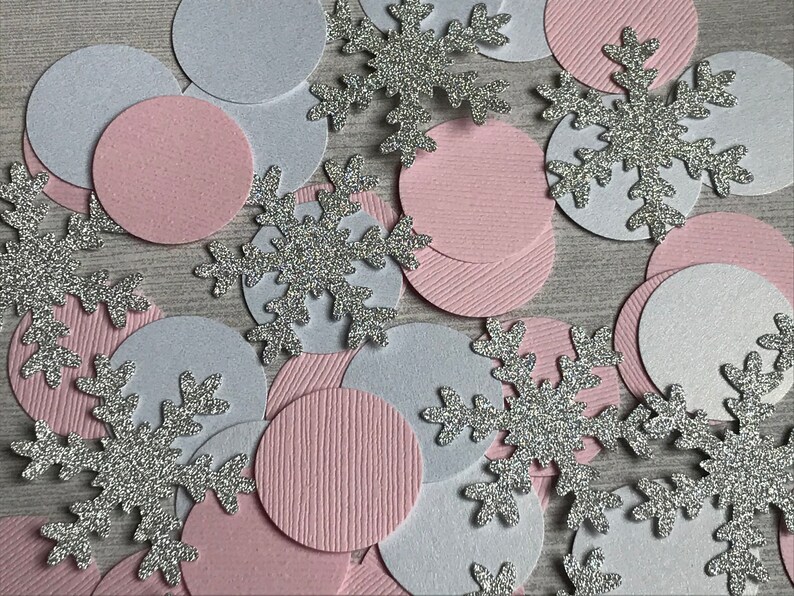 50 Pink Snowflake Confetti, Winter Onederland Party, Baby Its Cold Outside Baby Shower, Winter 1st Birthday, Onederland Birthday Decoration image 3