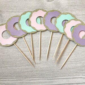 Donut Cupcake Toppers, Glitter Donut Picks, Donut Grow Up 1st Birthday, Sprinkled With Love Baby Shower, Donut Party Decorations, Two Sweet image 2