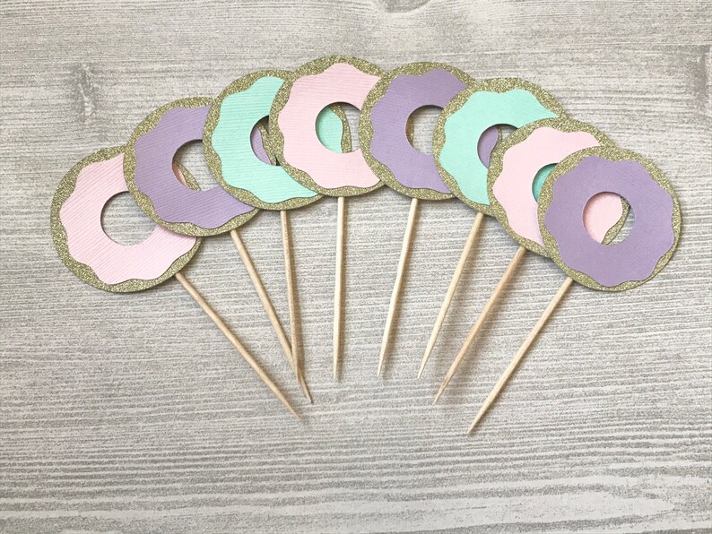 Donut Cupcake Toppers, Glitter Donut Picks, Donut Grow Up 1st Birthday, Sprinkled With Love Baby Shower, Donut Party Decorations, Two Sweet image 2