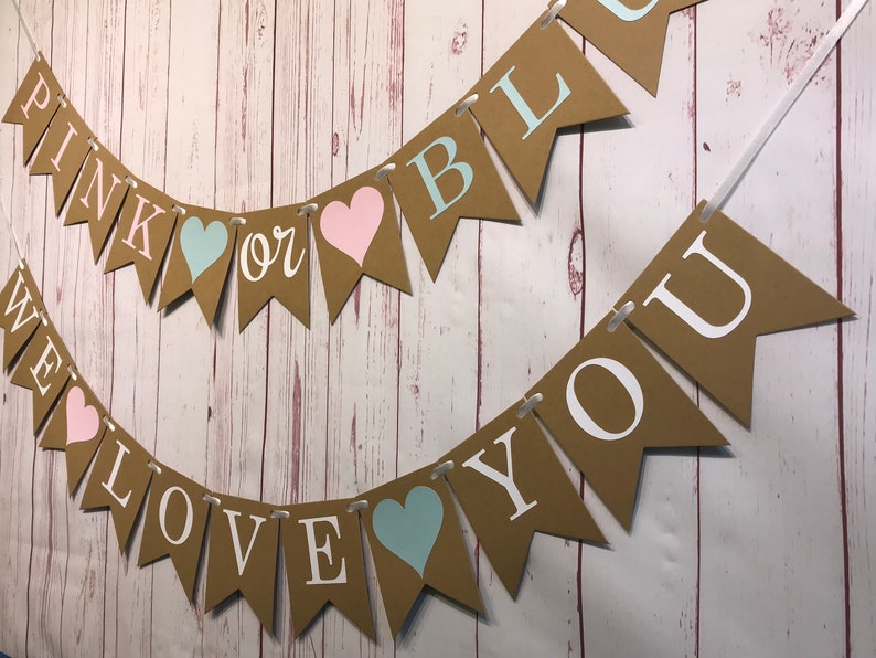 Pink or Blue We Love You Banner, Boy or Girl Banner, Gender Reveal Party, Gender Neutral, Baby Shower Banner, Baby Announcement, He or She image 5