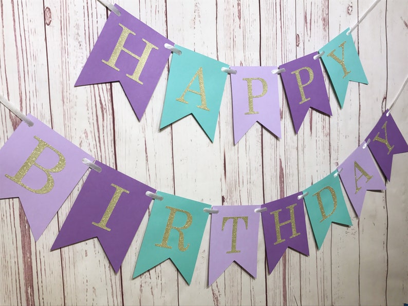 Mermaid Birthday Party, Under the Sea Theme, 1st Birthday Party, Purple Birthday Banner, Mermaid Party, Cake Smash Backdrop, Happy Birthday image 5