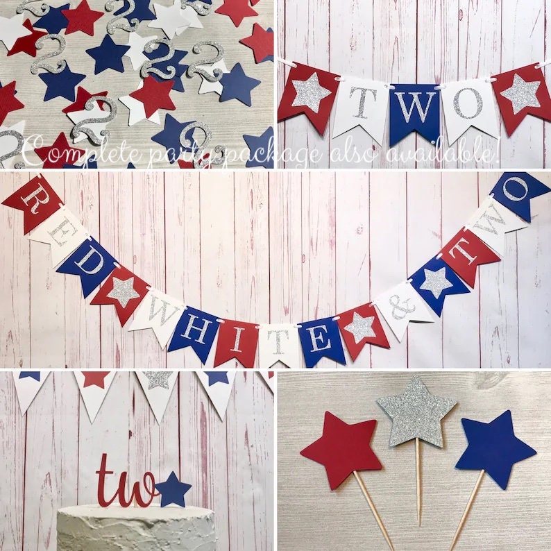 Red White and Two Cake Topper, Fourth of July Cake Topper, 4th of July Birthday Party, Red White and Blue, Little Firecracker Birthday image 4