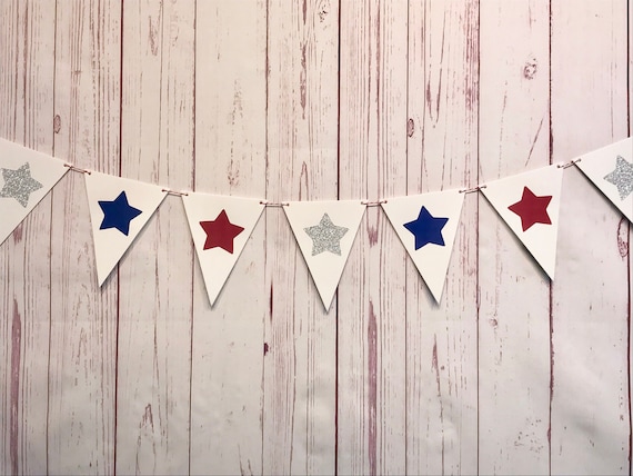 Fourth of July Garland, Red White and Blue Star Garland, Patriotic Birthday Banner, 4th of July Bunting, 4th of July Baby Shower Decorations Il_570xn