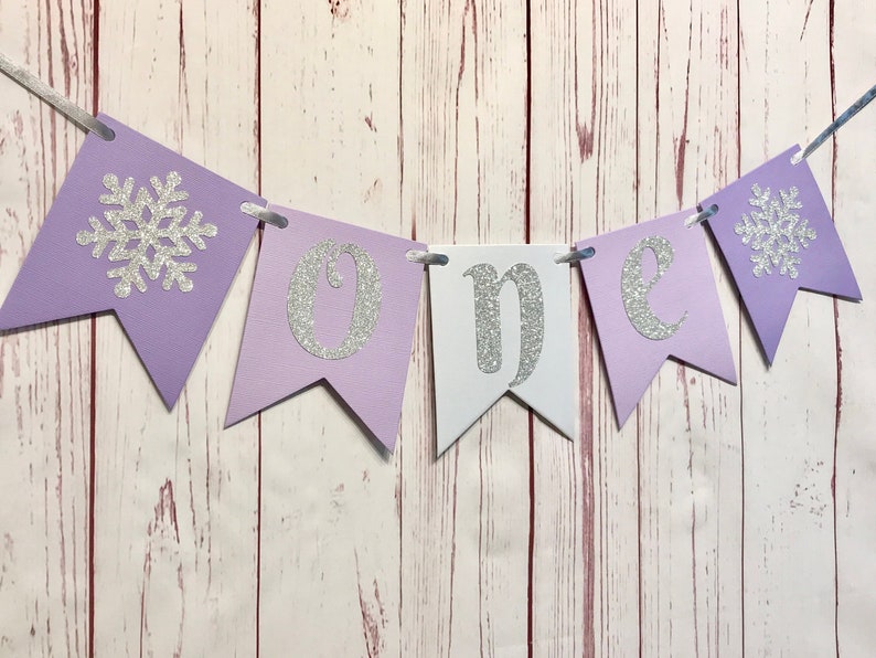 Purple Winter Onederland Highchair Banner, Snowflake High Chair Banner, Snowflake 1st Birthday Banner, Ice Princess Party, One High Chair image 1