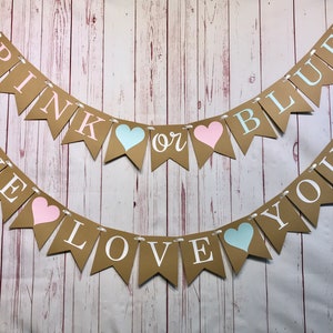 Pink or Blue We Love You Banner, Boy or Girl Banner, Gender Reveal Party, Gender Neutral, Baby Shower Banner, Baby Announcement, He or She image 1