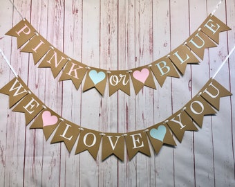 Pink or Blue We Love You Banner, Boy or Girl Banner, Gender Reveal Party, Gender Neutral, Baby Shower Banner, Baby Announcement, He or She