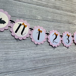 Pink Halloween Photo Banner, Spooky One Month Banner, Our Little Boo Is Turning One, Halloween 1st Birthday Girl, Halloween Milestone Banner image 2