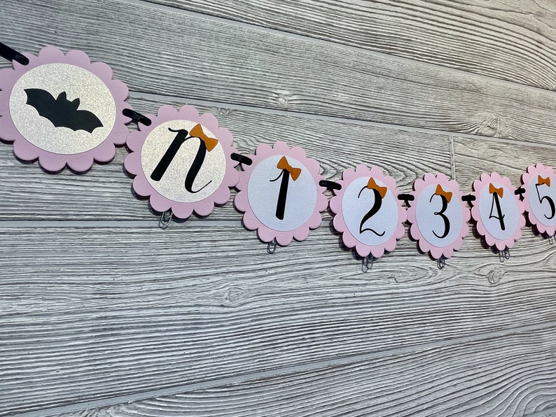 Pink Halloween Photo Banner, Spooky One Month Banner, Our Little Boo Is Turning One, Halloween 1st Birthday Girl, Halloween Milestone Banner image 2