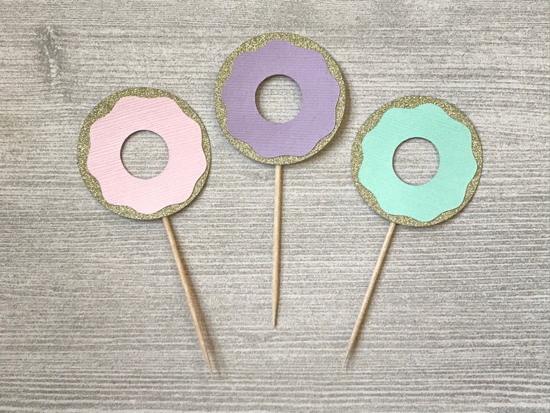 Donut Cupcake Toppers, Glitter Donut Picks, Donut Grow Up 1st Birthday, Sprinkled With Love Baby Shower, Donut Party Decorations, Two Sweet image 1