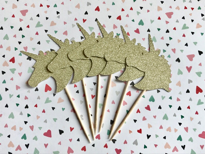 Gold Glitter Unicorn Cupcake Toppers Unicorn Party Decor 1st Etsy