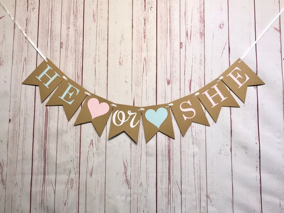 He Or She Gender Reveal Banner Boy Or Girl Banner Gender Etsy He Or She Gender Reveal Banner Boy Or Girl Banner Gender Etsy