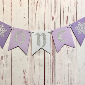 Winter Onederland 1st Birthday Highchair Banner - Snowflake Themed Girl Birthday Decor - View #3