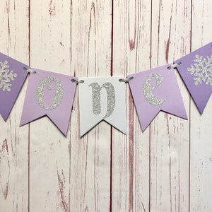 Purple Winter Onederland Highchair Banner, Snowflake High Chair Banner, Snowflake 1st Birthday Banner, Ice Princess Party, One High Chair image 2