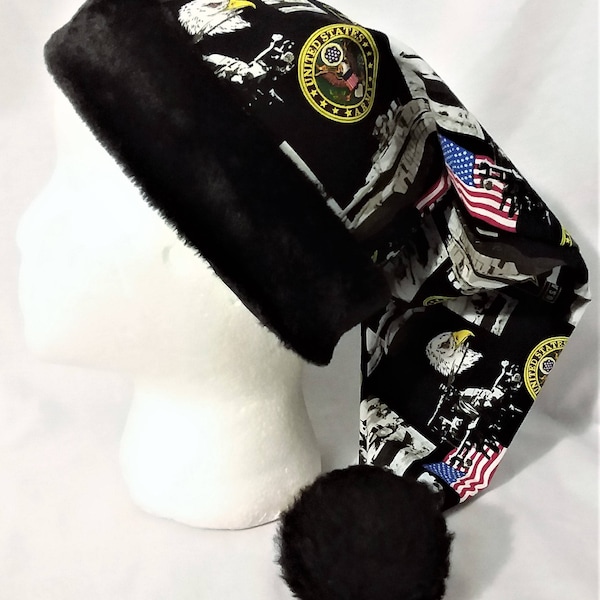 Christmas Santa Hat made From U.S. Army Fabric - Go Army, Beat Navy!