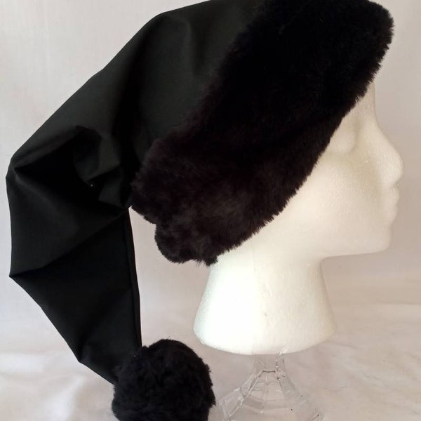 Solid Black Cotton Christmas Santa Hat