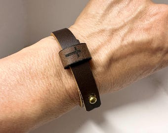 Men's Leather Cross Bracelet: Christian Jewelry, Bronze Clasp