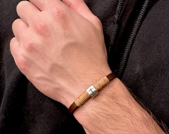 Cross Leather Bracelet For Men, Minimalist Man Wristband,  Christian Jewelry Gift