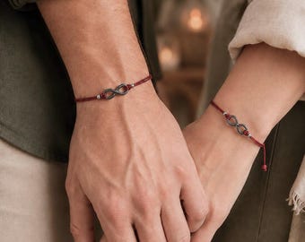 Infinity Leather Cord Unisex Bracelet For Men, Gunmetal Infinity Charm, Minimalist Gift for Couples