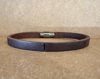 Personalized Leather Cross Bracelet: Secret Message Religious Wristband