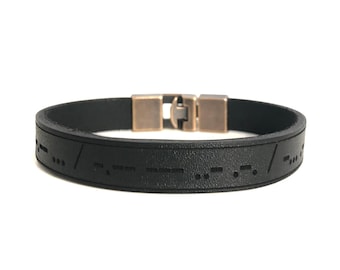 Bracelet en cuir personnalisé avec code Morse : bijoux unisexes gravés d'un message secret