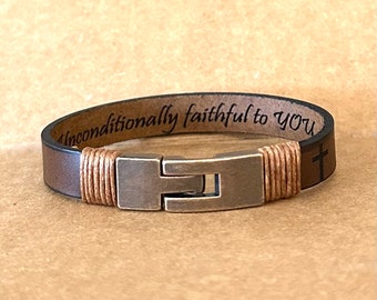 Pulsera de cuero personalizada para hombre, cierre de cobre grabado, joyería a medida