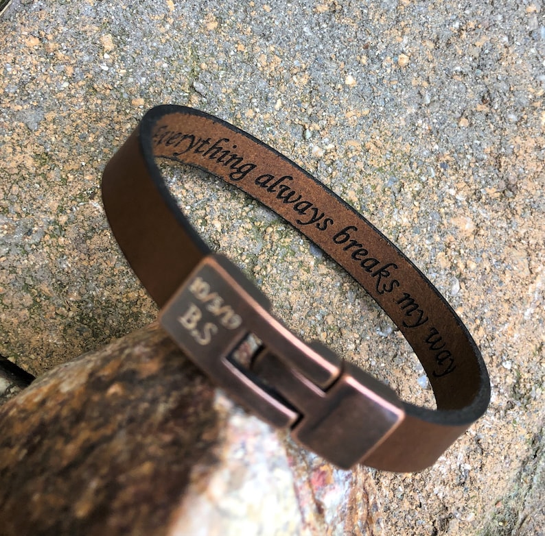 FREE SHIPPING-Hidden Message Bangle,Bracelet For Men,Custom Men Bracelet,Personalize Leather Men Bracelet,Engraved Leather Wristband For Dad image 2