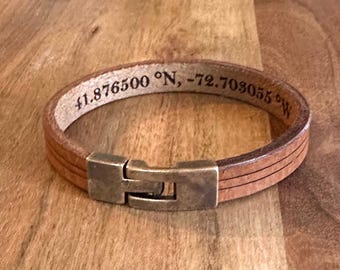 Secret Message Leather Bracelet, Personalized Engraved Jewelry, Custom Bracelet For Men