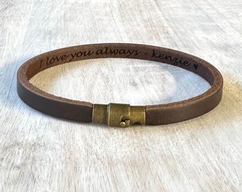 Men's Bracelet Unisex Engraved Bracelet for Son Personalized Thin Leather Bracelet For Dad Anniversary Gift For Boyfriend Minimalist Jewelry