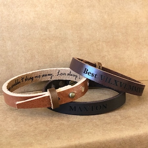 Personalized Leather Bracelet for Men: Engraved Unisex Cuff