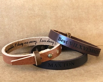 Personalized Bracelet For Men Leather Bracelet, Son Adjustable Leather Bracelet Husband Dad Graduation Engraved Jewelry Unisex Cuff Bracelet