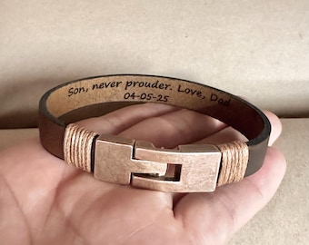 Personalized Leather Bracelet for Men: Engraved Secret Message Cuff