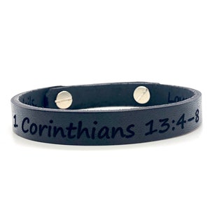 1 Corinthians 13 Bible Verse Bracelet Custom Men Jewelry Personalized Leather Bracelet Unisex Custom Bracelet Leather Band Engraved Cuff