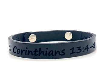 1 Corinthians 13 Bible Verse Bracelet Custom Men Jewelry Personalized Leather Bracelet Unisex Custom Bracelet Leather Band Engraved Cuff