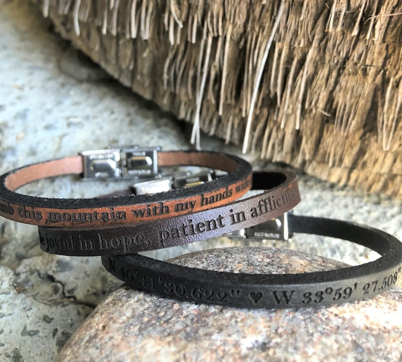 Coordinates Leather Bracelet Skinny Leather Bracelet Bible Verse Skinny Bracelet Hidden Message Cuff FREE SHIPPING-Personalized Bracelet