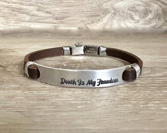 Engraved Leather Bracelet for Men – Personalized Aluminum Plate, Custom Phrase