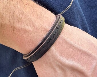 Personalized Leather Bracelet, Secret Message Engraved Cuff, Father's Day Gift