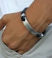 FREE SHIPPING-Personalized Men Bracelet, Leather Bracelet, Stamped Man Bangle, Bracelet For Men, Black Engraved Bracelet, Custom Jewelry 