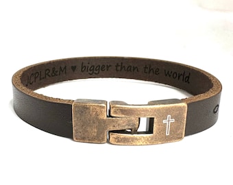 Religious Bracelet Gift For Son Unisex Cross Leather Bracelet Personalize Family Gift For Husband Dad  Engrave Jewelry Custom Christmas Gift