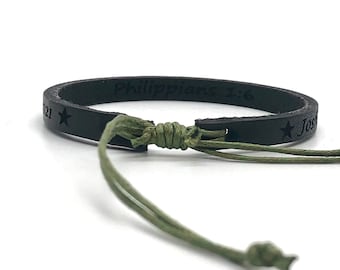 Personalized Thin Leather Bracelet: Engraved Secret Message, Adjustable Unisex Design