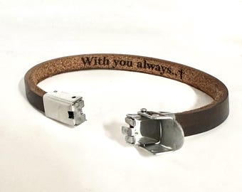 Cross Leather Bracelet, Personalized Hidden Message, Religious Jewelry