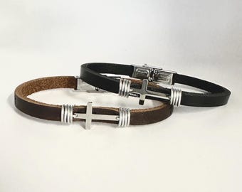 Unisex Cross Leather Bracelet: Stainless Steel Christian Jewelry