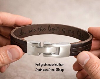 Personalized Cross Leather Bracelet with Stainless Steel Clasp, Minimalist Faith Bracelet for Men