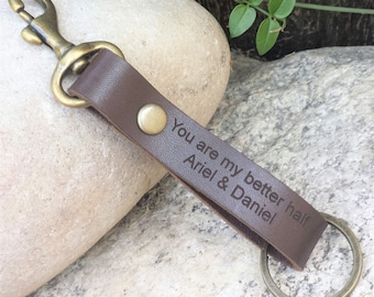 FREE SHIPPING-Personalized Leather Keychain, Genuine Leather Keychain,Leather Key Ring , Engraved Key Ring, Custom Keychain, Men Accessories