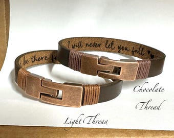 Personalized Leather Cuff Bracelet, Engraved Hidden Message, Gift for Him