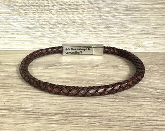Personalized Braided Leather Bracelet For Men, Custom Engraved Mens Jewelry  Stainless Steel Polish Clasp