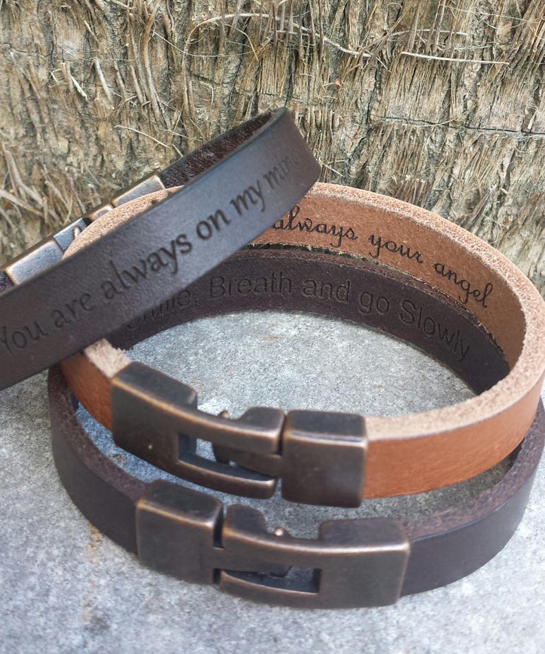 FREE SHIPPING-Bracelet For Men,Custom Men Jewelry,Personalize Leather Bracelet,Unisex Custom Bracelet,Leather Band Engraved,Custom Men Cuff image 3