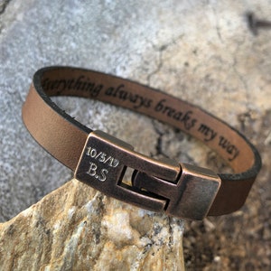 FREE SHIPPING-Hidden Message Bangle,Bracelet For Men,Custom Men Bracelet,Personalize Leather Men Bracelet,Engraved Leather Wristband For Dad image 1