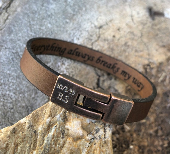 Mens leather deals bracelet hidden message